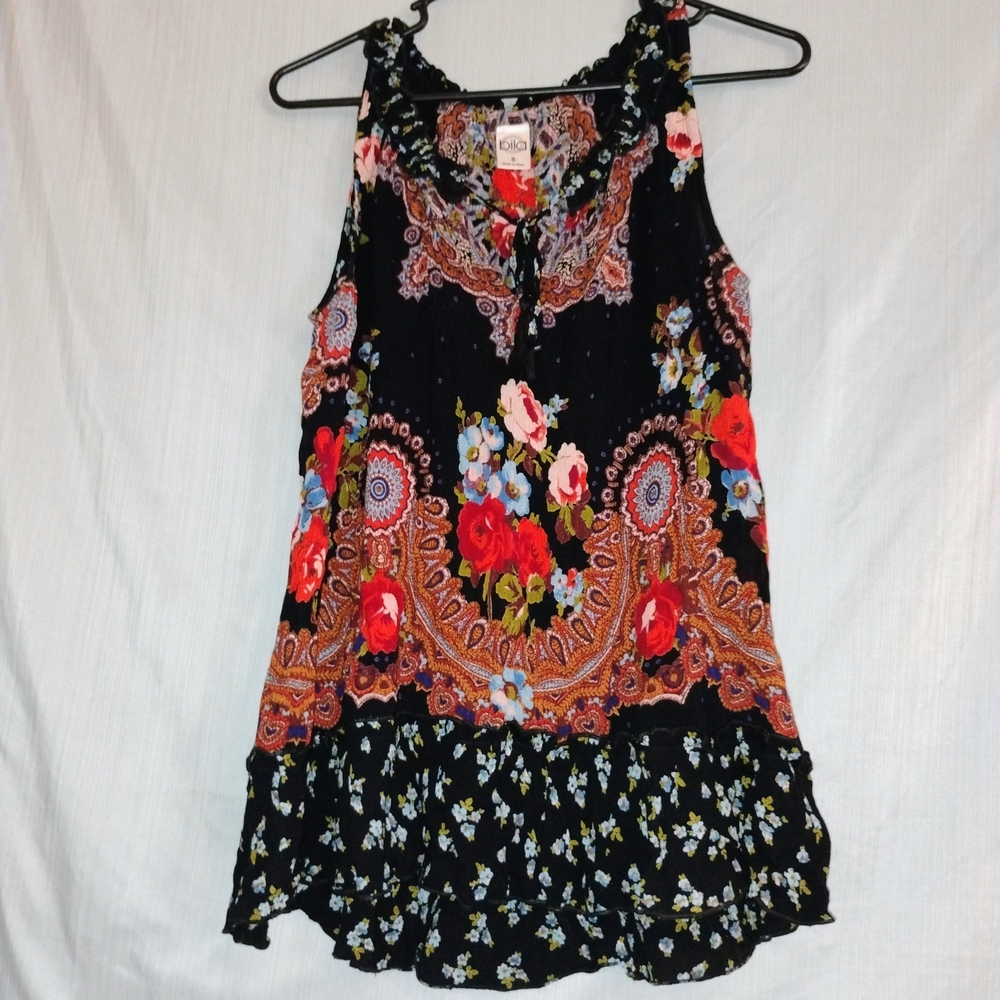S Bila Black and Red Floral Paisley Blouse